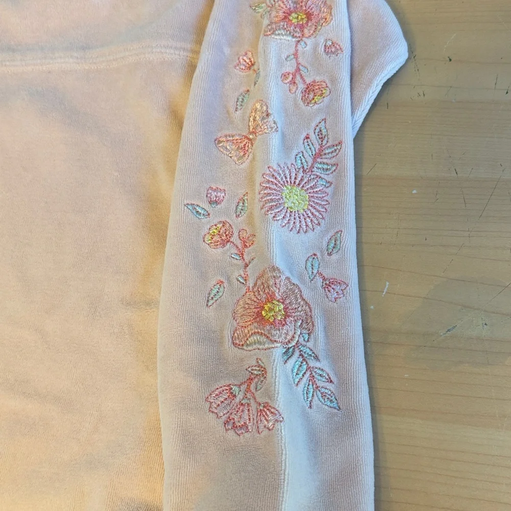 Disneyland Peach Spirit Jersey Girls 7/8 Embroidered Floral Velour Pink 1955 Med
